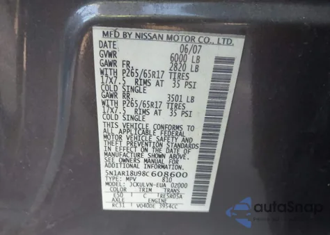 2008 Nissan Pathfinder Le from USA, damaged, VIN 5N1AR18U98C608600